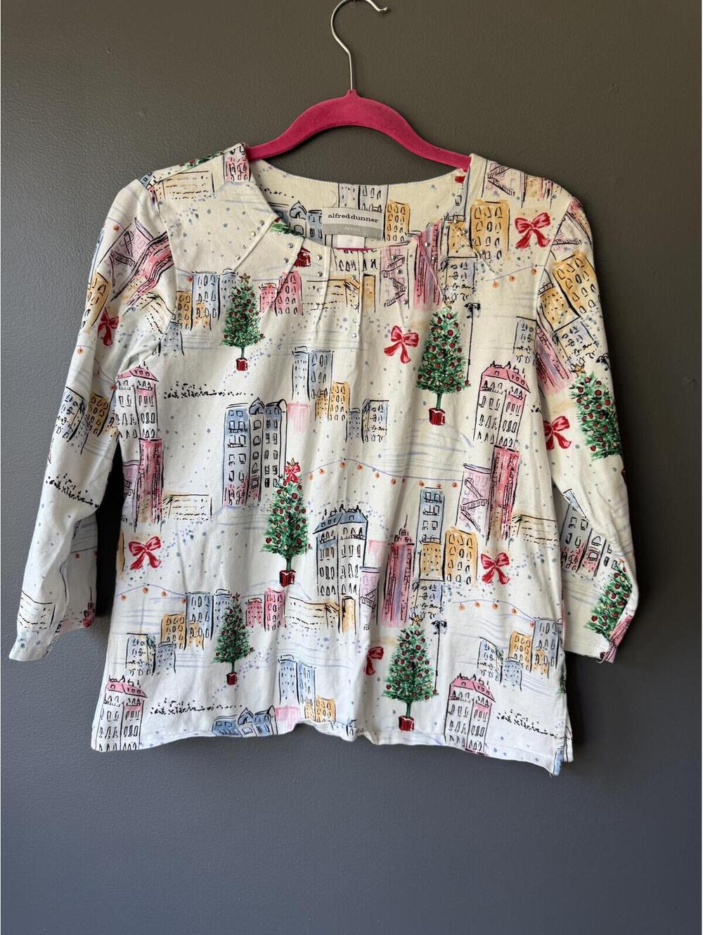 Alfred Dunner Petite PS Cream City Print Embellished Top